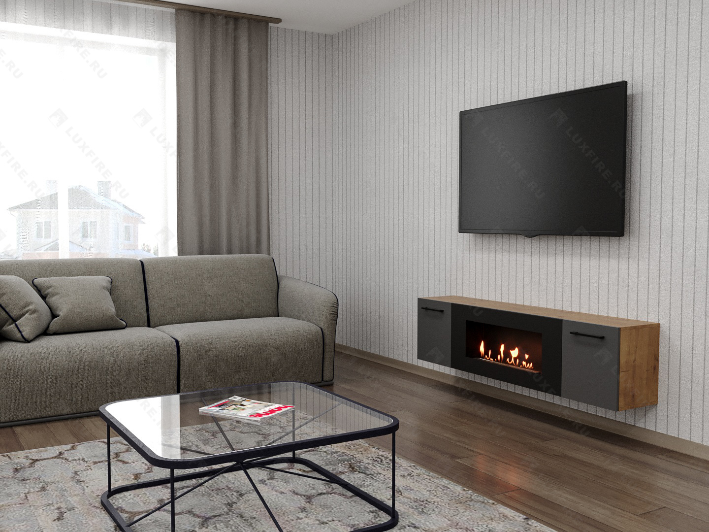 Тумба универсальная Lux Fire "Байкал Р" с ножками 1600, дуб вотан/графит матовый с биокамином 900 Тумба универсальная Lux Fire "Байкал Р" с ножками 1600, дуб вотан/графит матовый с биокамином 900 по цене 72 954 руб.