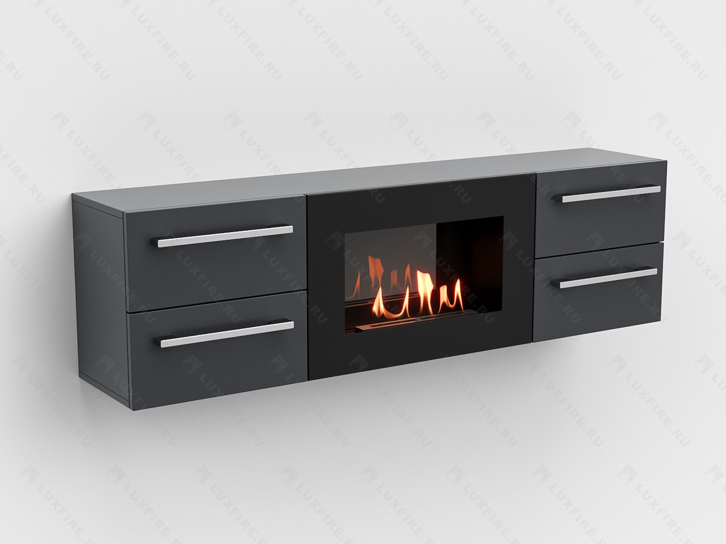 Тумба ТВ Lux Fire "Нева" настенная 1400 матовая, графит,с биокамином 600 Тумба ТВ Lux Fire "Нева" настенная 1400 матовая, графит,с биокамином 600